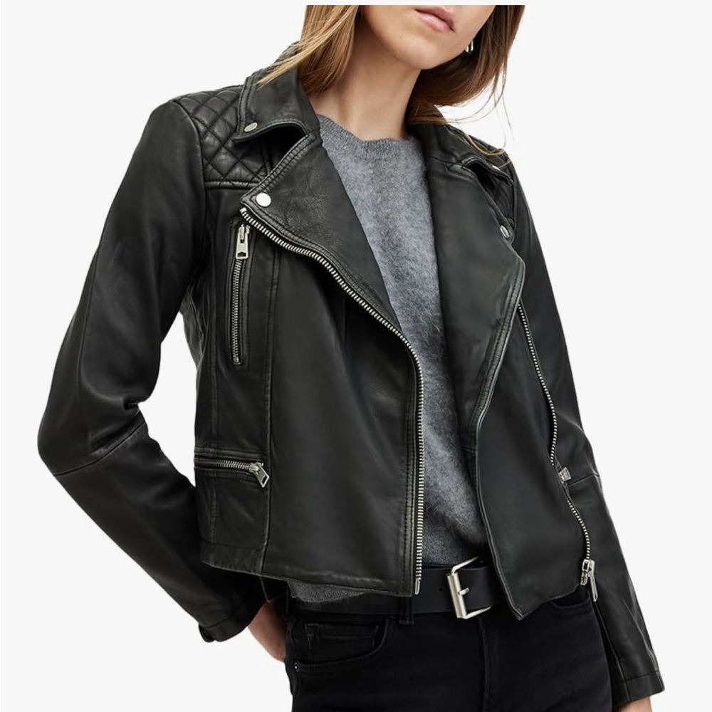 All saints cargo leather jacket.  Size 00